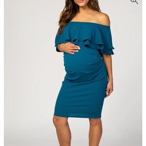 PinkBlush Maternity Teal Off the Shoulder Dress